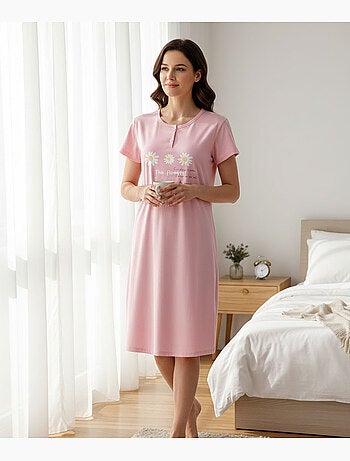 OZABI Camisón de mujer de microfibra con mangas cortas