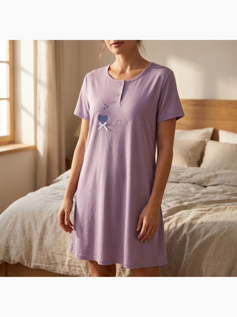 OZABI Camisón de mujer de microfibra con mangas cortas Violeta - Kiabi