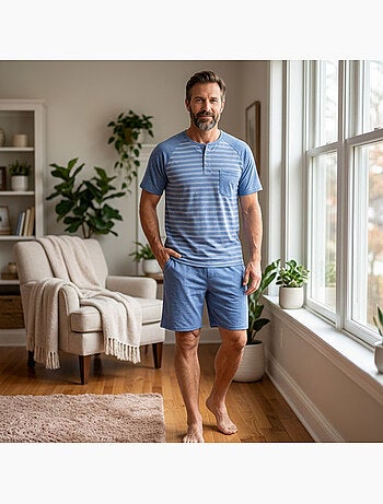 OZABI Conjunto de pijama corto de algodón para hombre