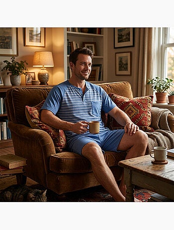 OZABI Conjunto de pijama corto de algodón para hombre