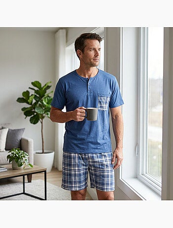 OZABI Conjunto de pijama corto de algodón para hombre