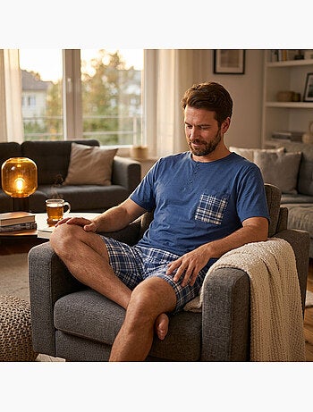 OZABI Conjunto de pijama corto de algodón para hombre