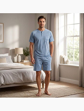 OZABI Conjunto de pijama corto de algodón para hombre