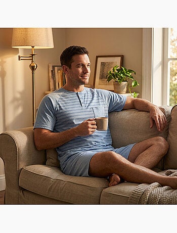 OZABI Conjunto de pijama corto de algodón para hombre