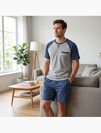 OZABI Conjunto de pijama corto de algodón para hombre