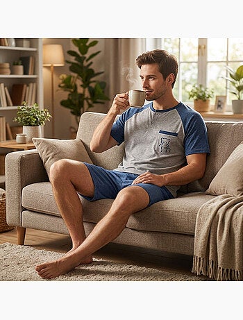 OZABI Conjunto de pijama corto de algodón para hombre