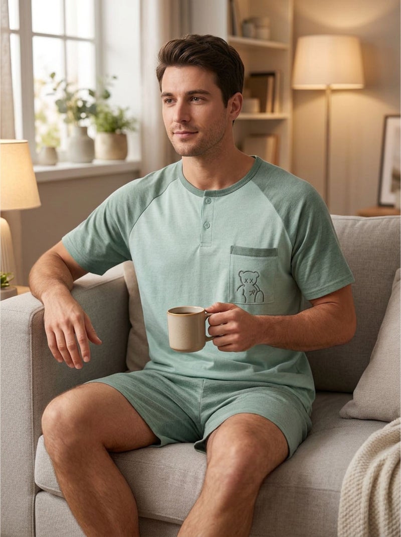 OZABI Conjunto de pijama corto de algodón para hombre Verde - Kiabi