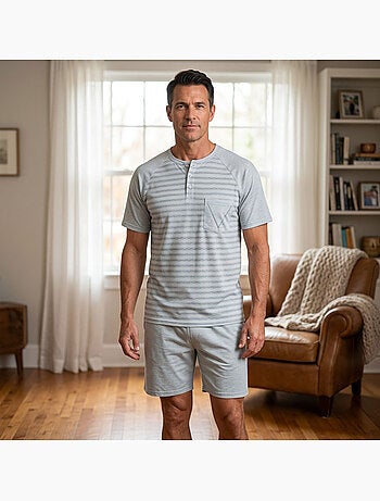 OZABI Conjunto de pijama corto de algodón para hombre