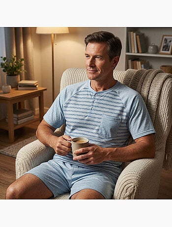 OZABI Conjunto de pijama corto de algodón para hombre