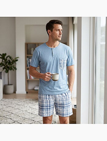 OZABI Conjunto de pijama corto de algodón para hombre