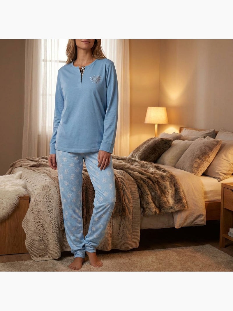OZABI Conjunto de pijama largo para mujer con mangas largas Azul - Kiabi