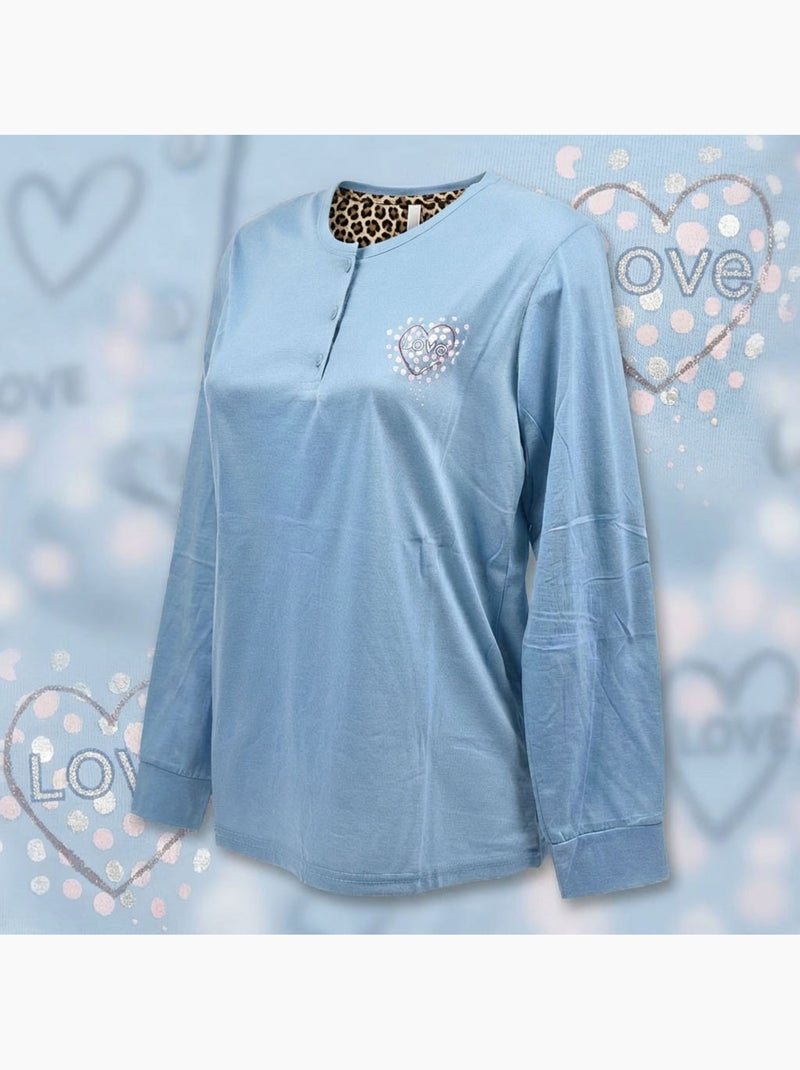OZABI Conjunto de pijama largo para mujer con mangas largas Azul - Kiabi