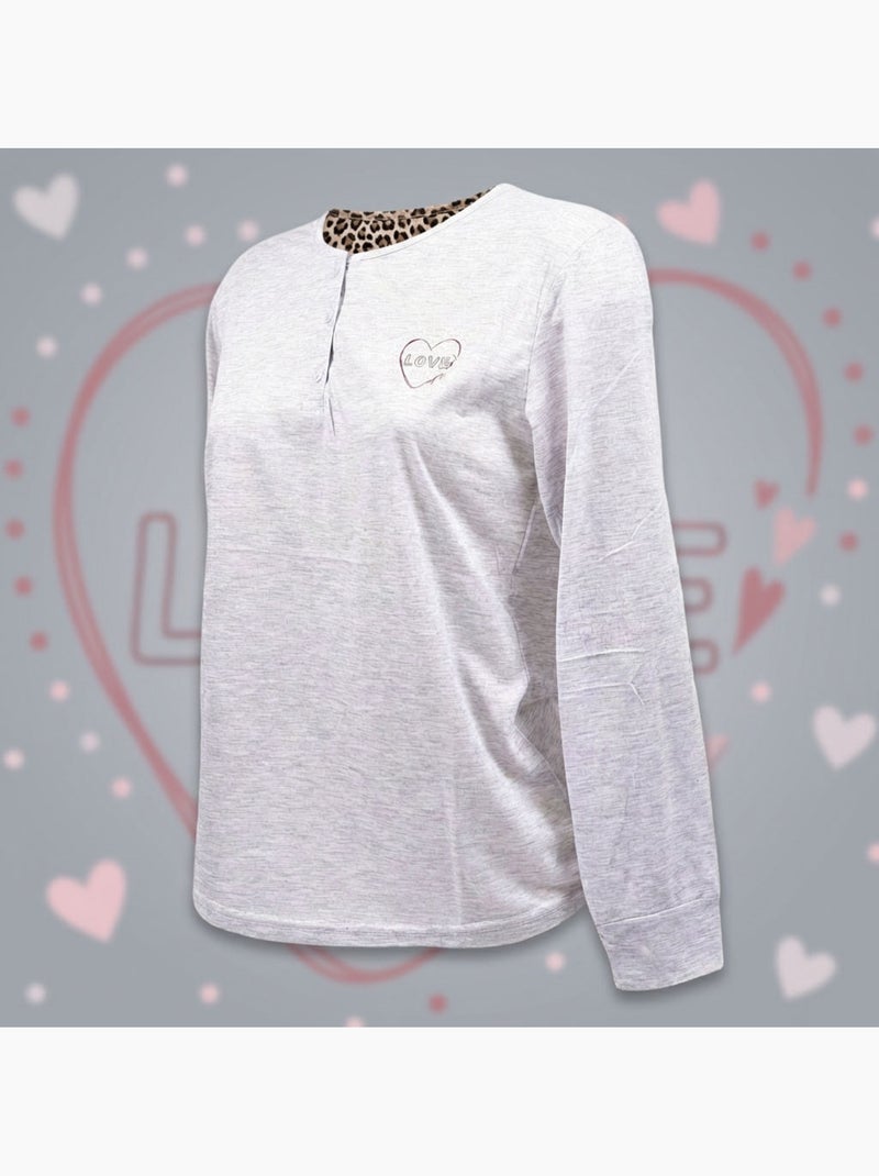 OZABI Conjunto de pijama largo para mujer con mangas largas Gris - Kiabi