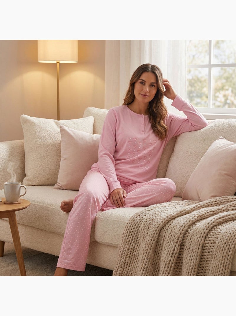 OZABI Conjunto de pijama largo para mujer con mangas largas Rosa - Kiabi