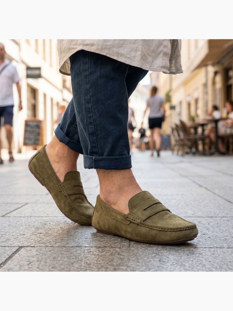OZABI: mocasines de hombre para la ciudad, cómodos, sin cordones, de nubuck flexible Verde - Kiabi