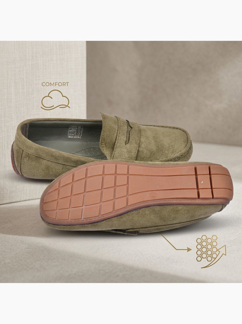 OZABI: mocasines de hombre para la ciudad, cómodos, sin cordones, de nubuck flexible Verde - Kiabi