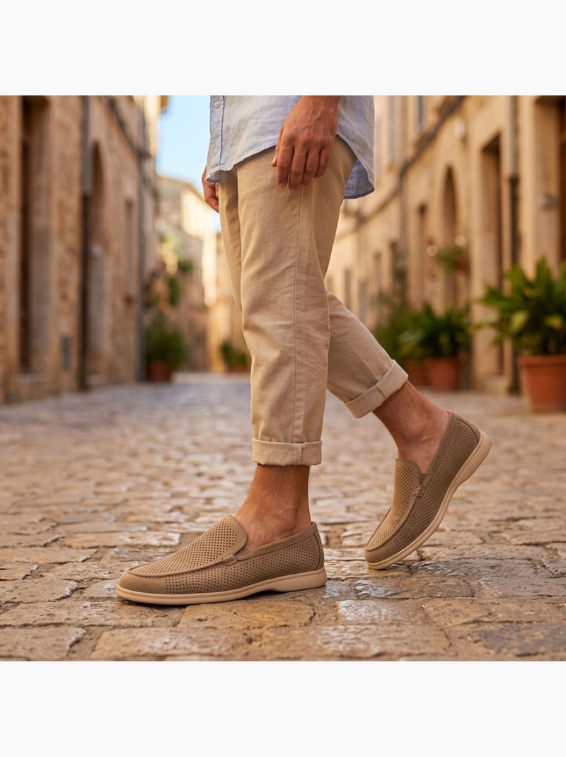 OZABI Mocasines para hombre con microperforaciones, modelo Slip On Premium, cómodos, tallas Taupe - Kiabi