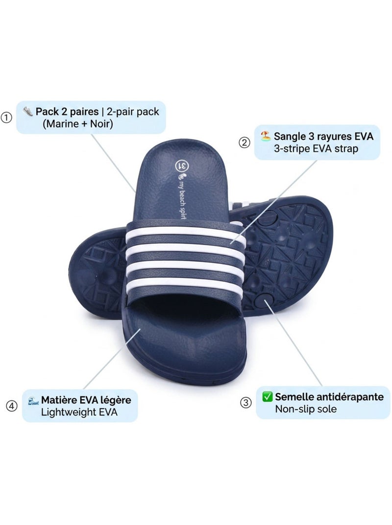 OZABI Pack 2 Pares Chanclas Niño EVA Antideslizante Azul marino - Kiabi