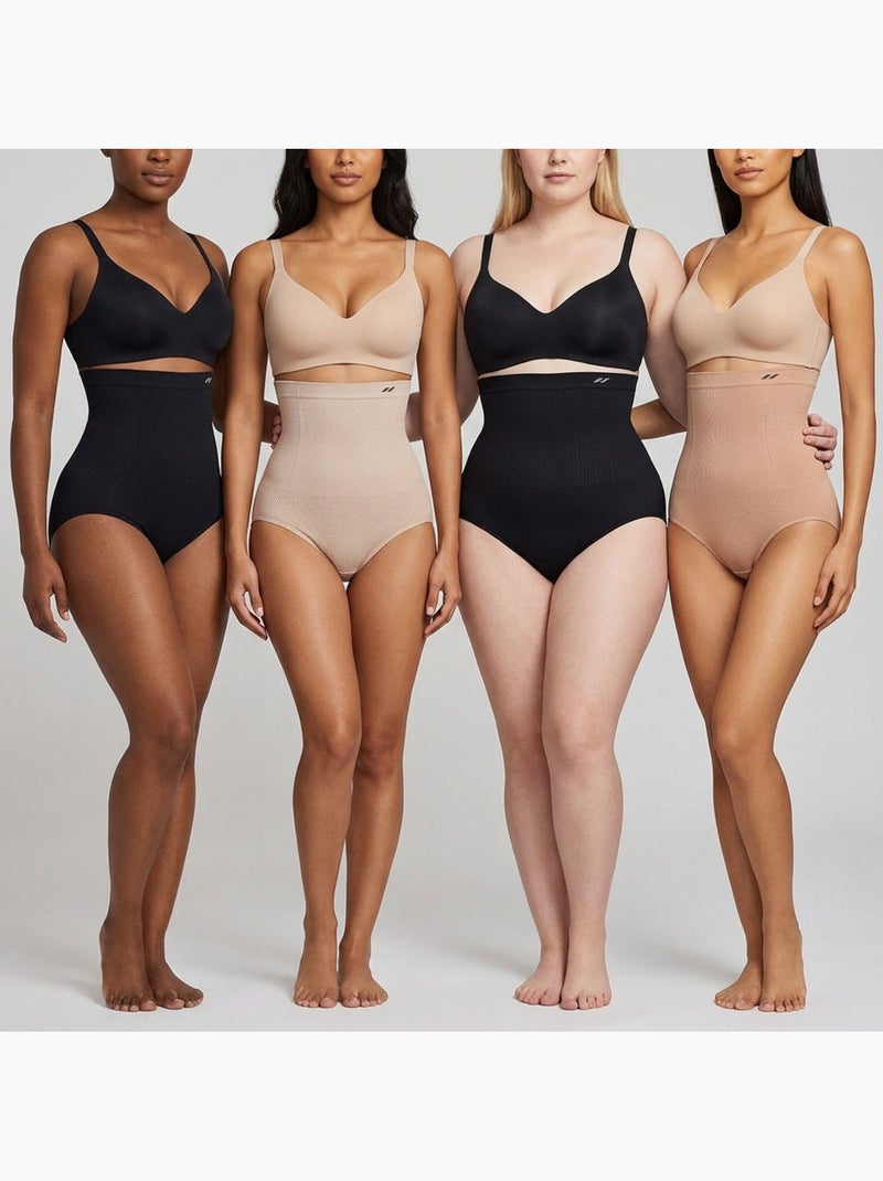 OZABI Pack de 4 braguitas moldeadoras para mujer, de talle alto y para un vientre plano Negro Marrón - Kiabi