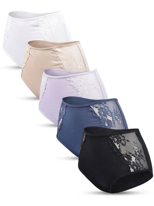 OZABI Pack de braguitas de algodón con encaje para mujer – Lote de 5 - Kiabi