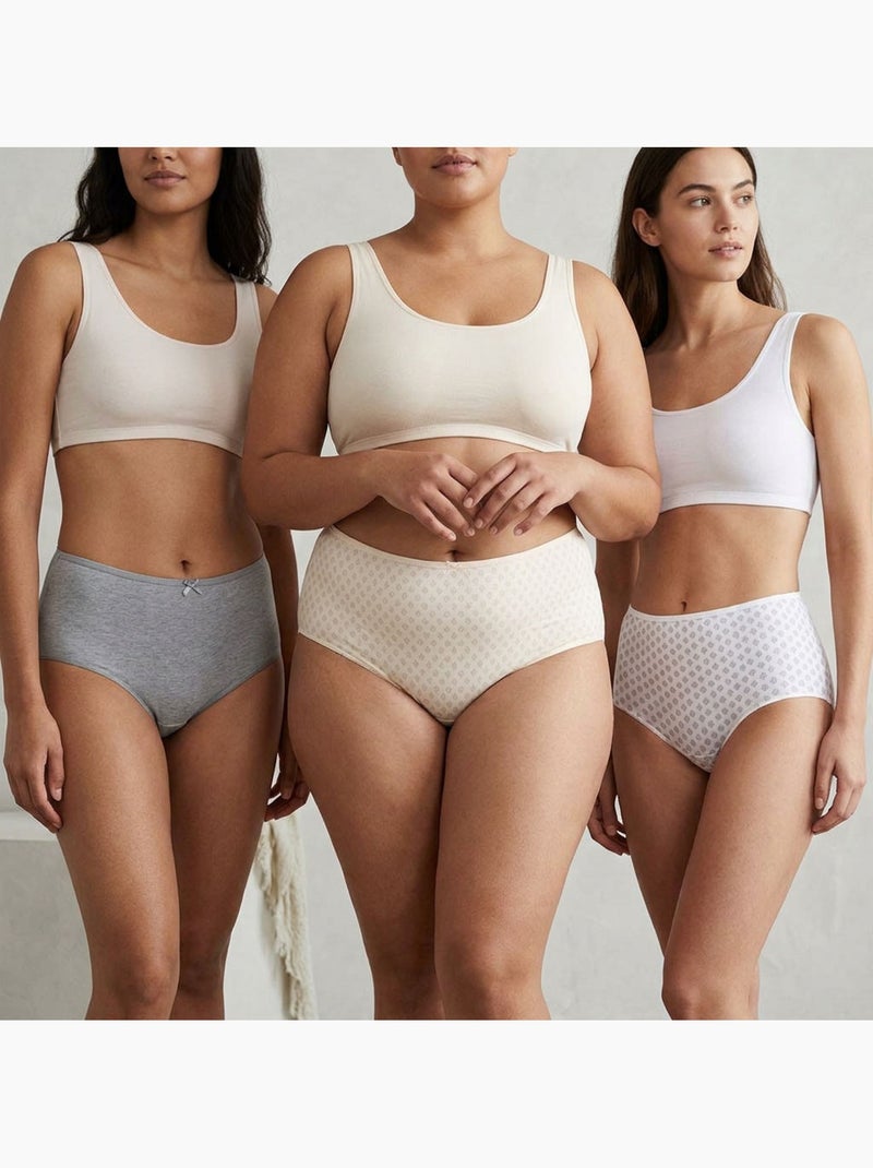 OZABI Pack de braguitas de mujer de cintura alta de algodón – Lote de 6 Blanco Beige Gris - Kiabi