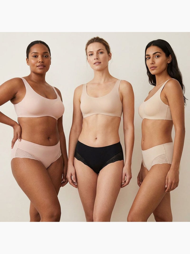 OZABI Pack de braguitas moldeadoras invisibles para mujer con encaje y corte láser – Lote de 6 Negro Beige Negro - Kiabi