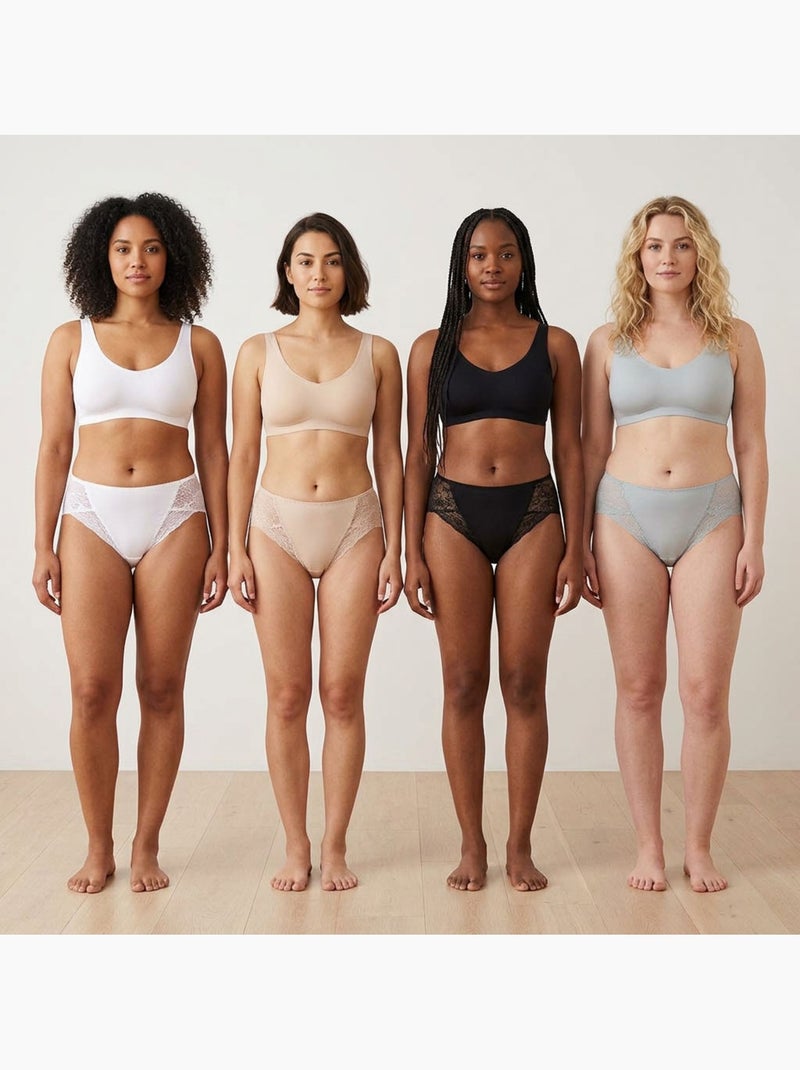 OZABI Pack de braguitas moldeadoras para mujer con encaje invisible – Lote de 4 Blanco Azul Negro - Kiabi