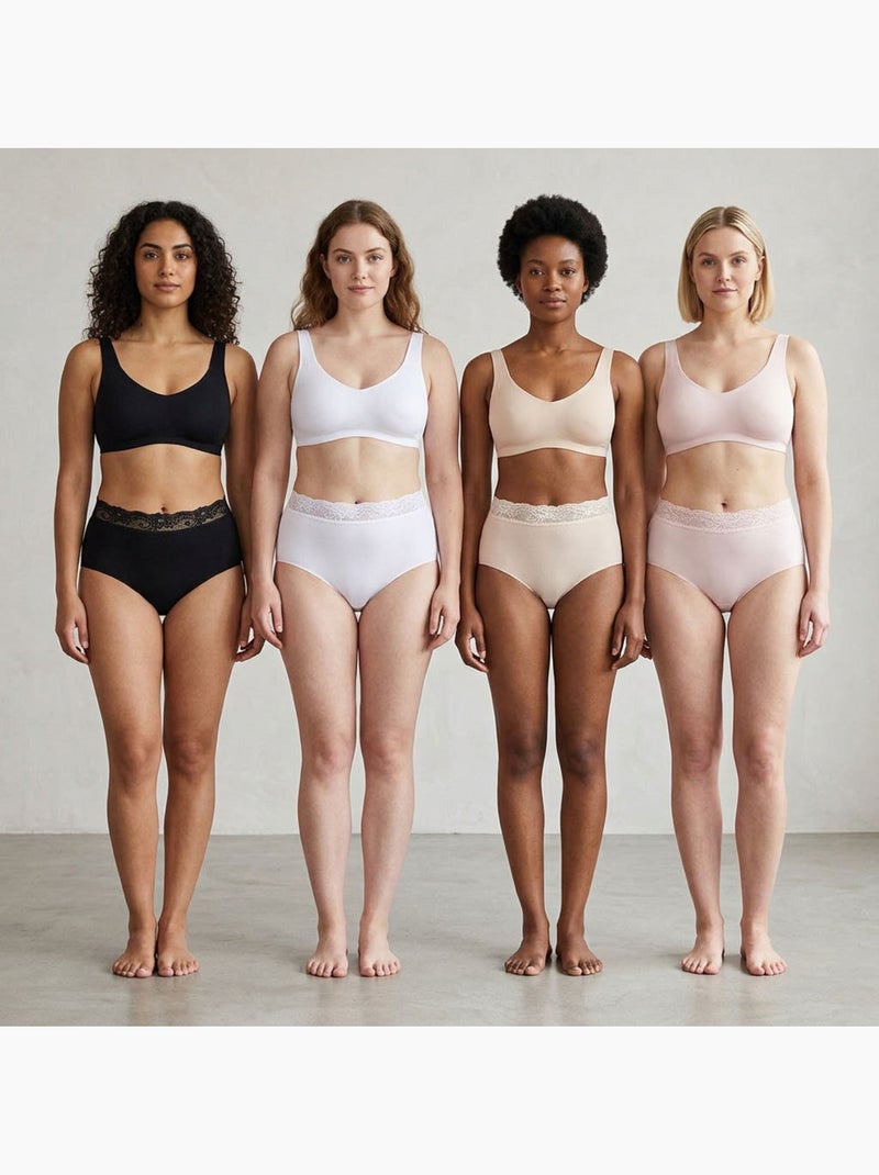 OZABI Pack de braguitas moldeadoras para mujer con encaje invisible – Lote de 4 Blanco Beige Negro - Kiabi