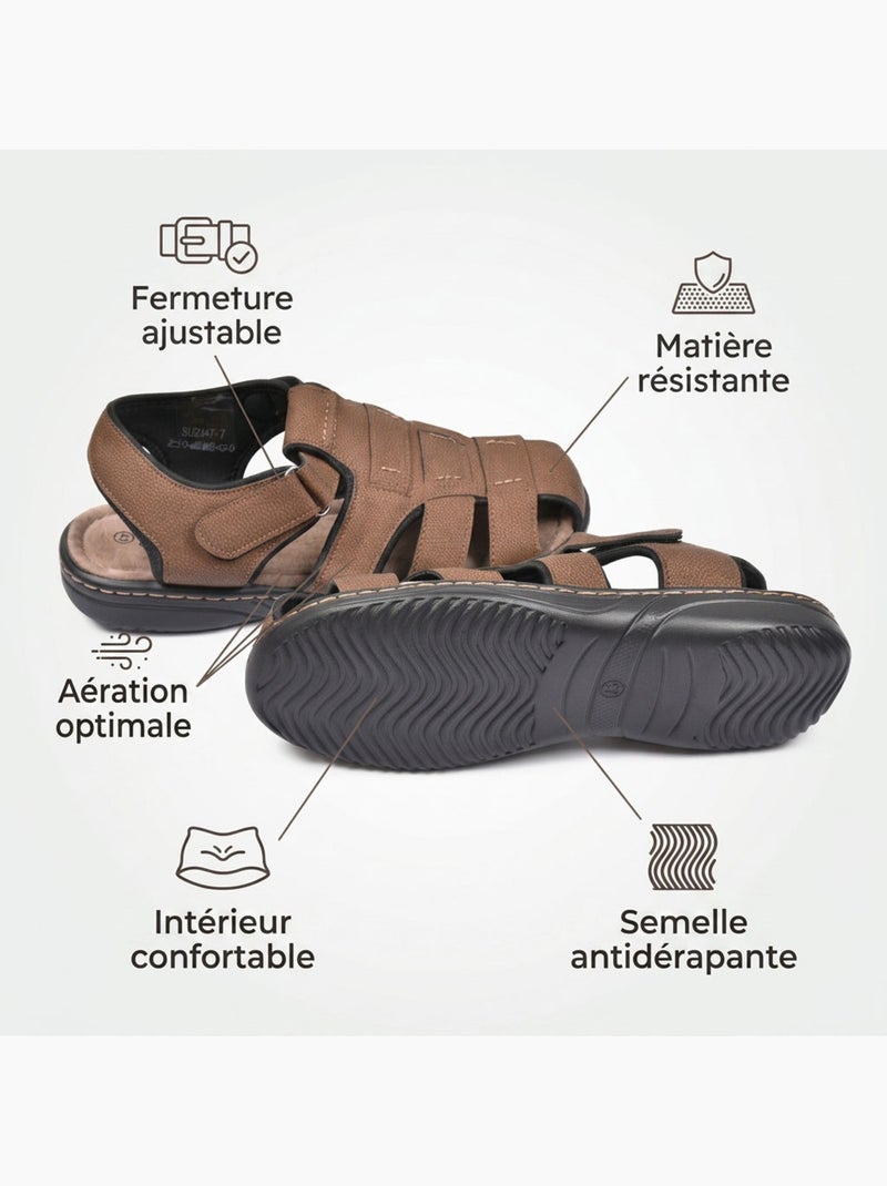 OZABI: sandalias cerradas para hombre, cómodas y frescas para el verano Marrón chocolate - Kiabi