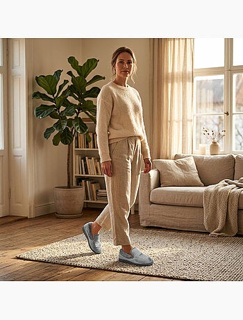 OZABI: zapatillas de terciopelo para mujer, tipo charentaise, cálidas y antideslizantes