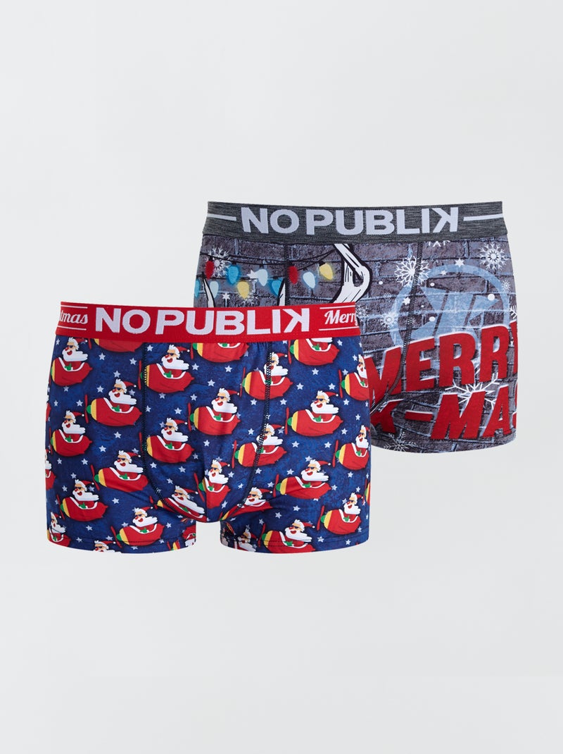 Pack 2 boxers 'No Publik' estampado 'Navidad' azul/negro - Kiabi