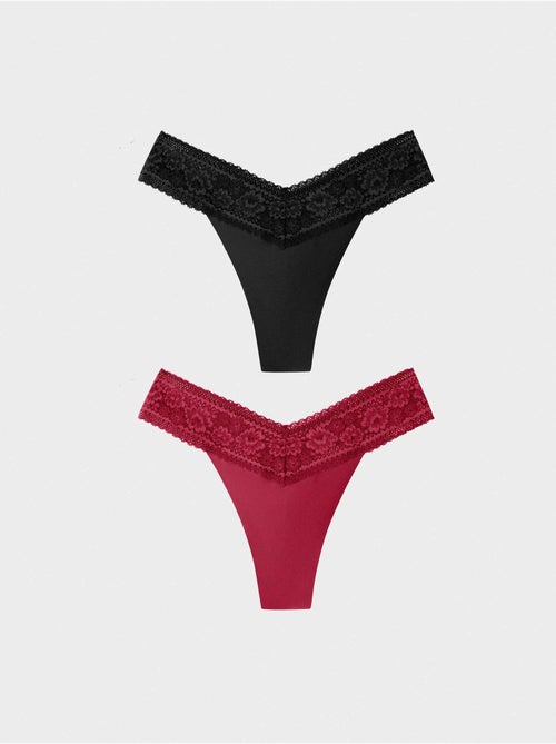 Pack 2 bragas brasile?as con encaje floral - Kiabi