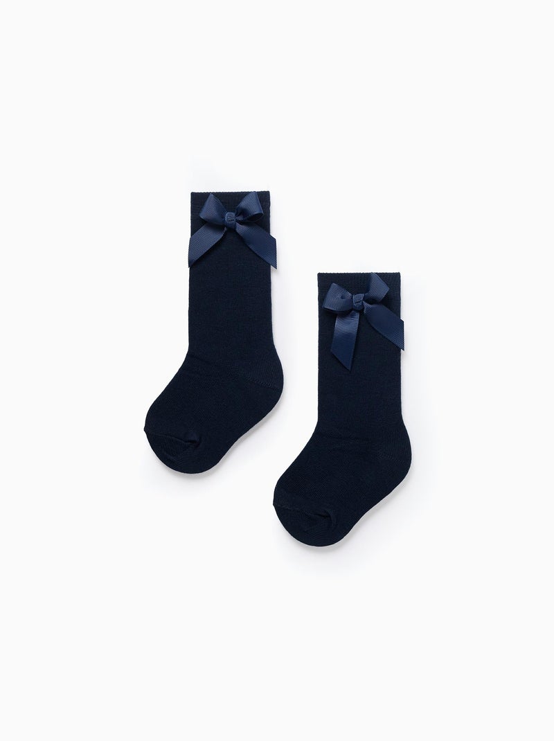 Pack 2 calcetines altos de canalé con lazo Azul oscuro - Kiabi