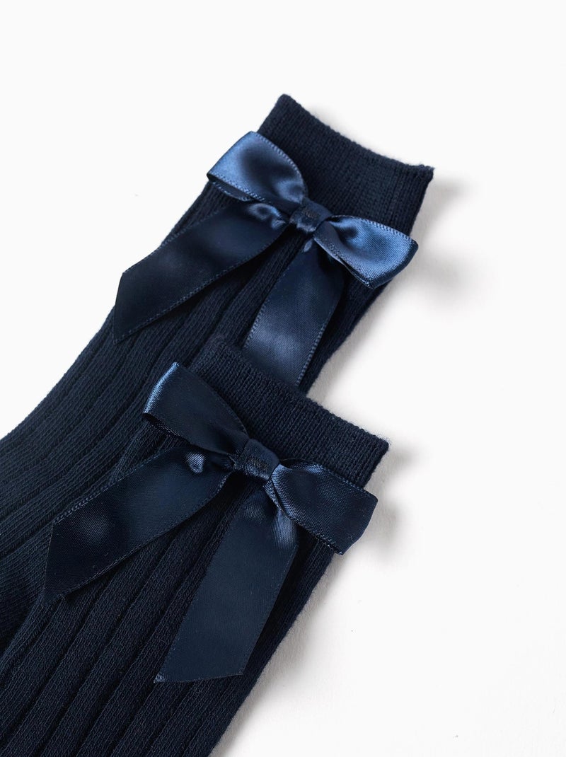 Pack 2 calcetines altos de canalé con lazo Azul oscuro - Kiabi