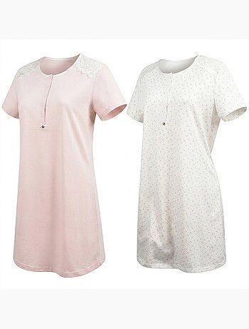 Pack 2 Camisas de Noche Mujer Encaje Botones Manga Corta Algodón OZABI