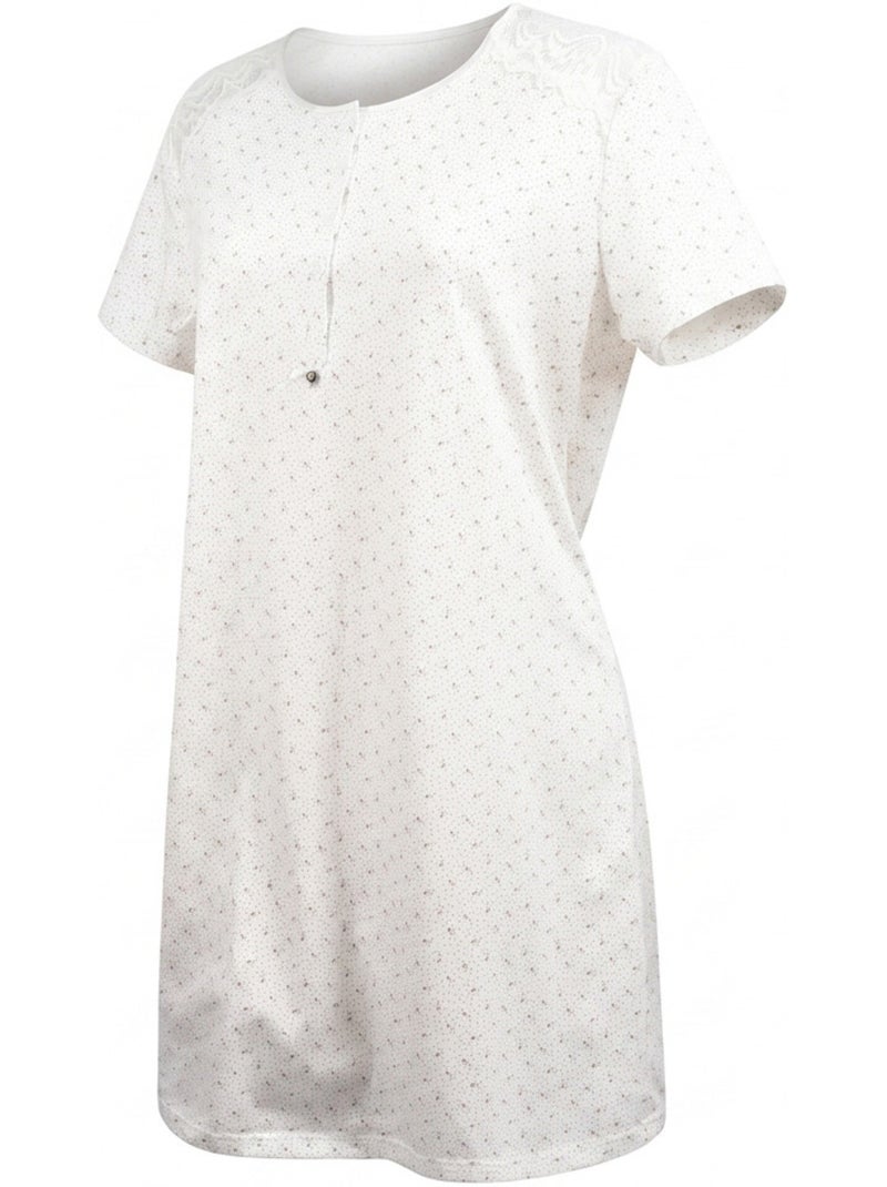 Pack 2 Camisas de Noche Mujer Encaje Botones Manga Corta Algodón OZABI Blanco Rosa - Kiabi