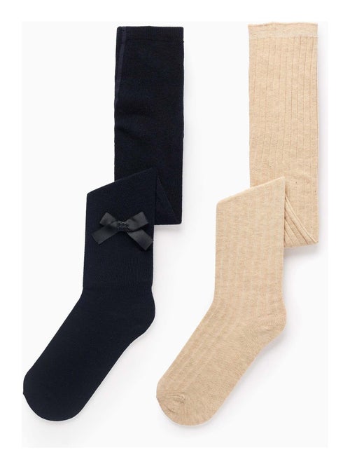 Pack 2 leotardos canalé/con lazo - Kiabi