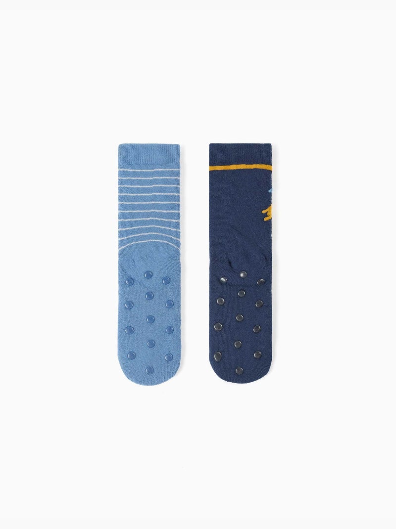 Pack 2 pares de calcetines antideslizantes con rayas/cohete Multicolor - Kiabi