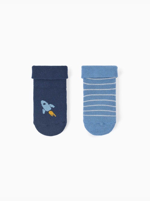 Pack 2 pares de calcetines antideslizantes con rayas/cohete - Kiabi