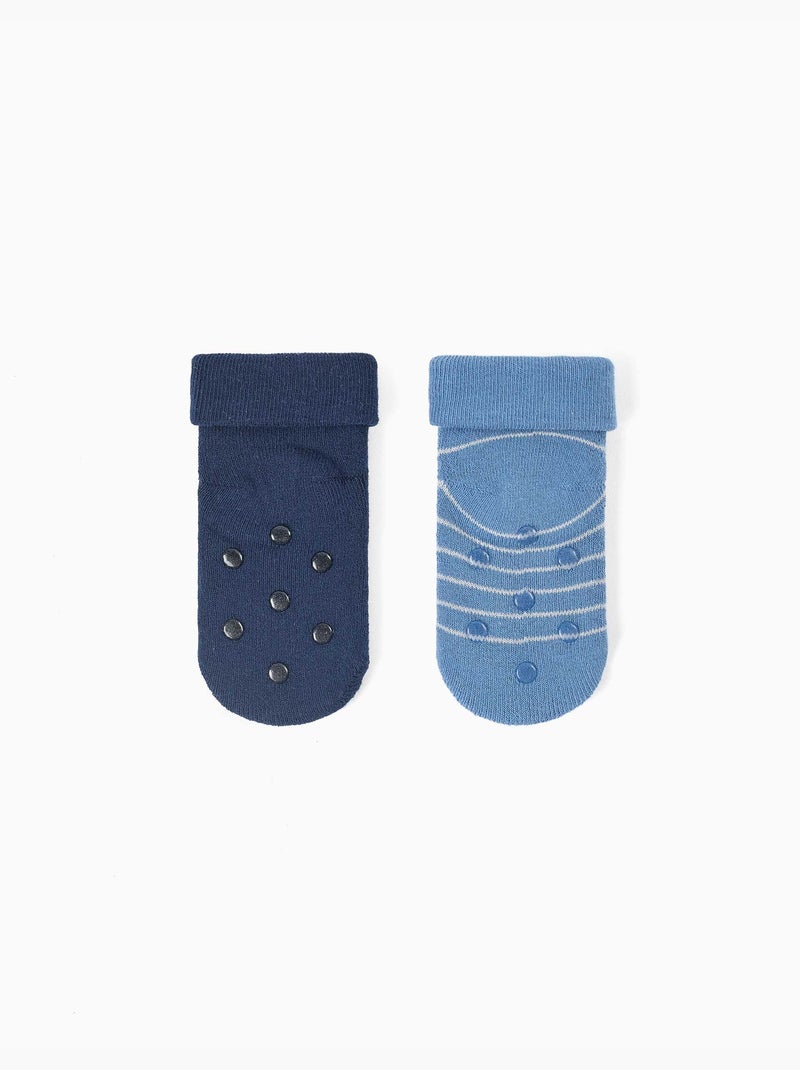 Pack 2 pares de calcetines antideslizantes con rayas/cohete Multicolor - Kiabi