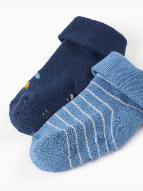 Pack 2 pares de calcetines antideslizantes con rayas/cohete - Kiabi