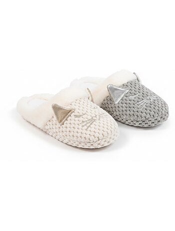 Pack 2 pares de mulas mujer motivo gato forro pelo sintético OZABI