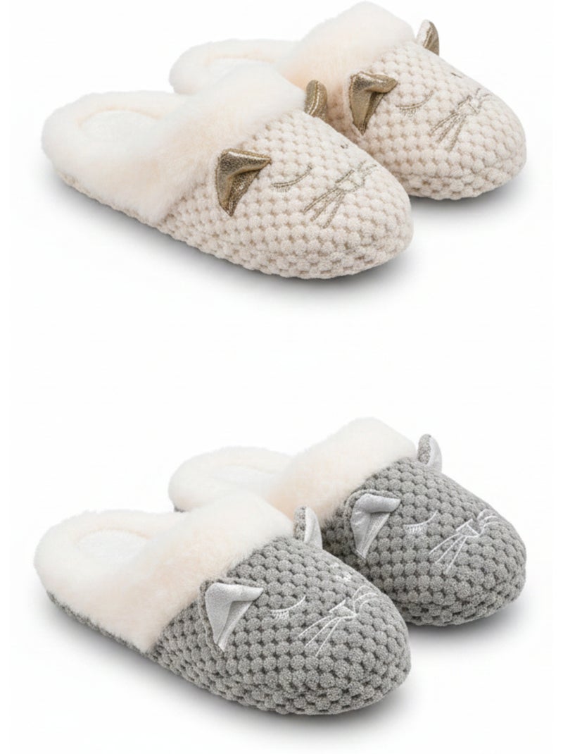 Pack 2 pares de mulas mujer motivo gato forro pelo sintético OZABI Multicolor - Kiabi
