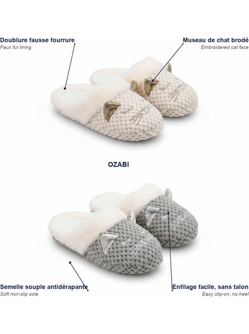 Pack 2 pares de mulas mujer motivo gato forro pelo sintético OZABI - Kiabi Pack 2 pares de mulas mujer motivo gato forro pelo sintético OZABI - Kiabi