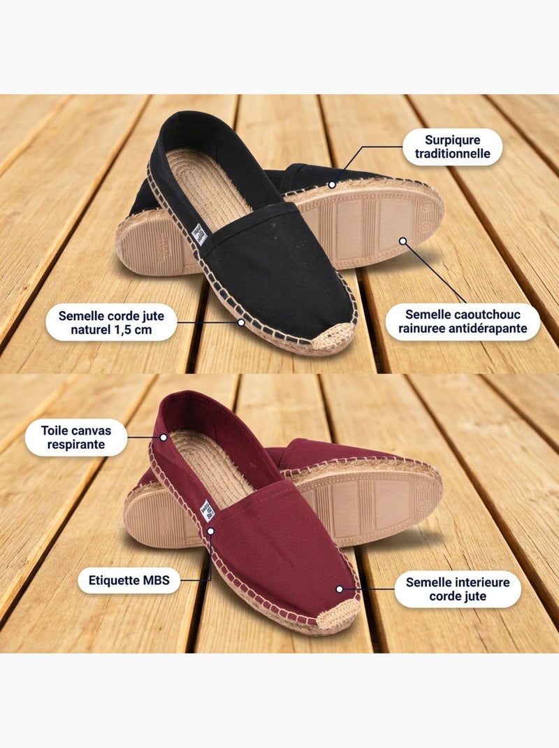 Pack 2 Pares Esparteñas Hombre Suela Cuerda Yute OZABI Negro Burdeos - Kiabi