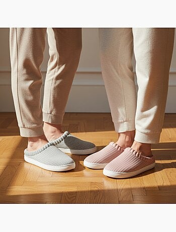 Pack 2 Pares Mulas Mujer Tricot Acanalado Lentejuelas Pelo Sintético OZABI