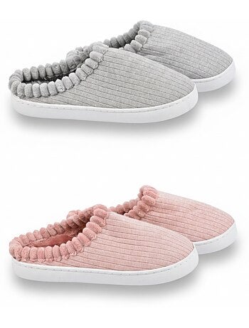 Pack 2 Pares Mulas Mujer Tricot Acanalado Lentejuelas Pelo Sintético OZABI