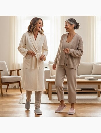Pack 2 Pares Mulas Mujer Tricot Acanalado Lentejuelas Pelo Sintético OZABI