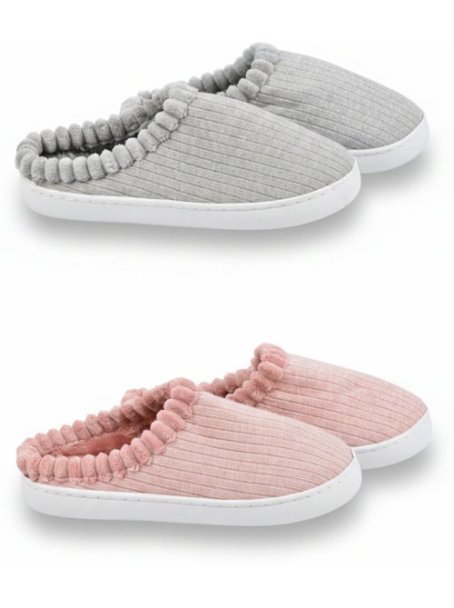 Pack 2 Pares Mulas Mujer Tricot Acanalado Lentejuelas Pelo Sintético OZABI - Kiabi Pack 2 Pares Mulas Mujer Tricot Acanalado Lentejuelas Pelo Sintético OZABI - Kiabi