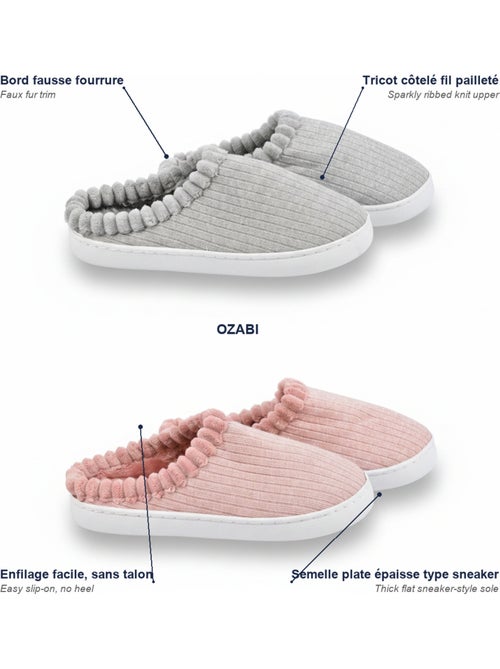 Pack 2 Pares Mulas Mujer Tricot Acanalado Lentejuelas Pelo Sintético OZABI - Kiabi Pack 2 Pares Mulas Mujer Tricot Acanalado Lentejuelas Pelo Sintético OZABI - Kiabi